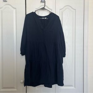 Navy Blue V-Neck Tiered Dress w/ Pockets
